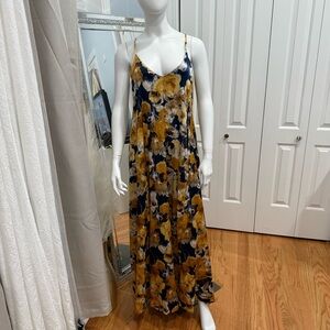 Nicole Miller Floral Maxi Dress in Navy and Mustard